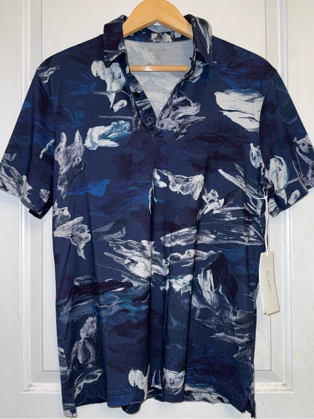 AG Adriano Goldschmied Navy Abstract Print Short-Sleeve Polo - NWT